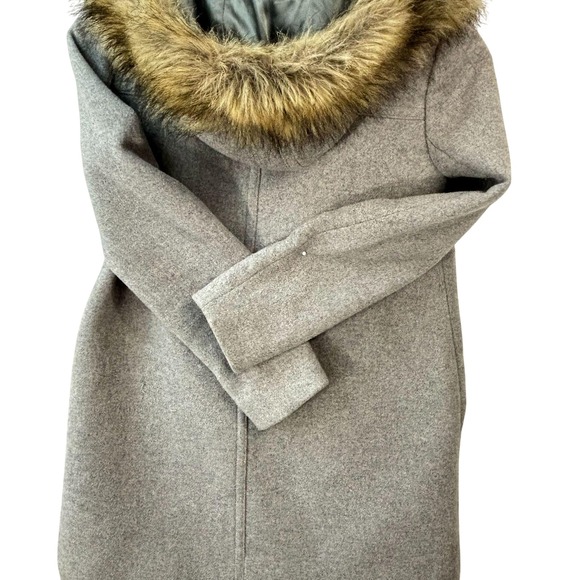 J.Crew Wool Blend Coat with Faux Fur‎ Hood Gray Winter Outerwear Sz Petite 00 - Picture 10 of 11